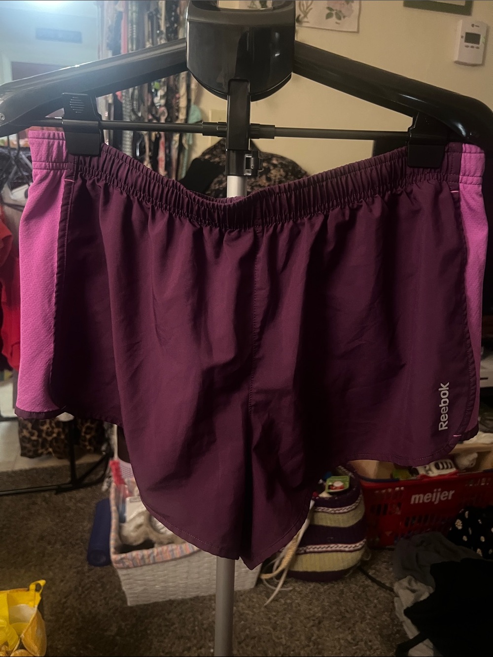 Reebok Purple Athletic Shorts with Pink Side Panels